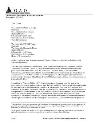 Read Military Base Realignments and Closures: Review of the Iowa and Milan Army Ammunition Plants - U.S. Government Accountability Office file in ePub