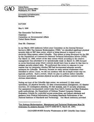 Download Aimd-96-85r Security Weaknesses at Irs' Cyberfile Data Center - U.S. Government Accountability Office | ePub